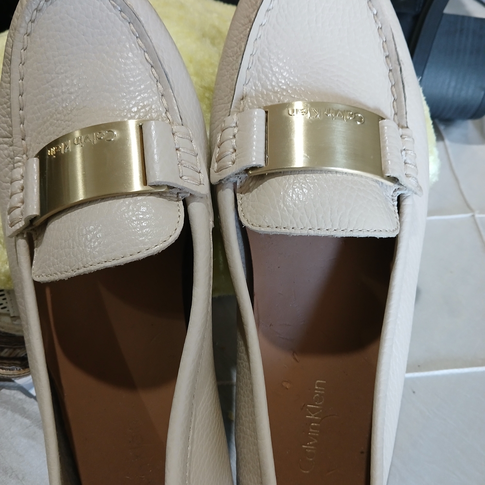 Calvin Klein Women's Beige Loafers with Gold Accent